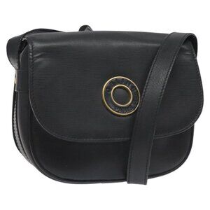 CELINE Shoulder Bag Leather Black Auth 115579